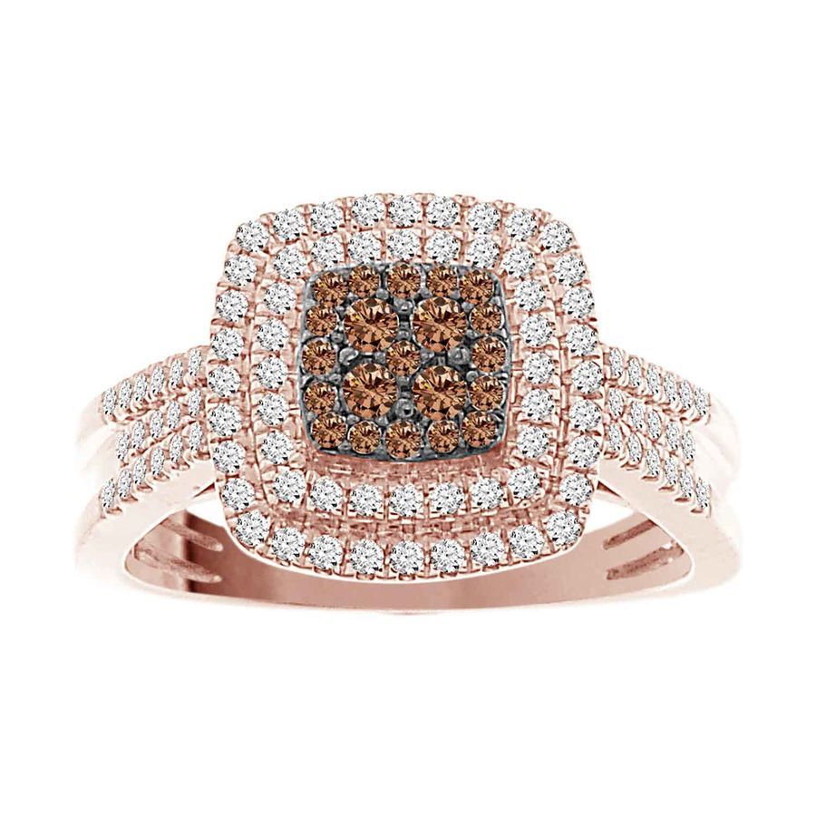 LADIES RING 0.55CT ROUND DARK BROWN DIAMOND 14K ROSE GOLD