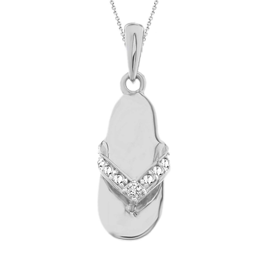 LADIES PENDANT 0.01CT ROUND DIAMOND 10K WHITE GOLD