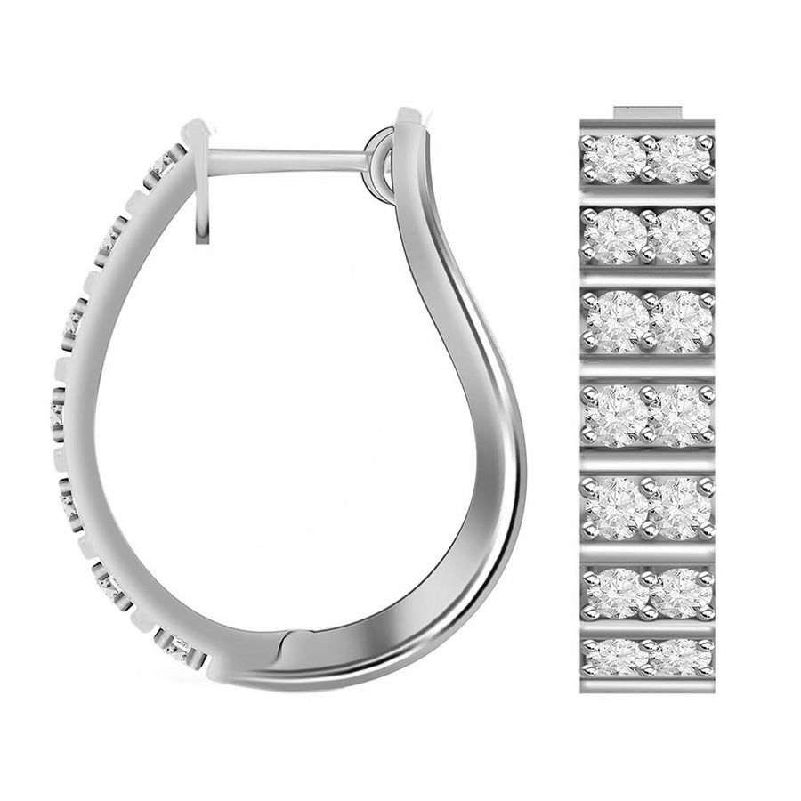 LADIES HOOP EARRINGS 0.50CT ROUND DIAMOND 10K WHITE GOLD