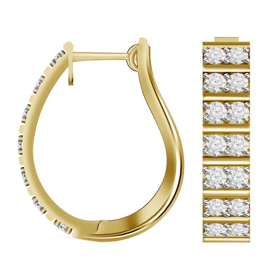 LADIES HOOP EARRINGS 0.50CT ROUND DIAMOND 10K YELLOW GOLD