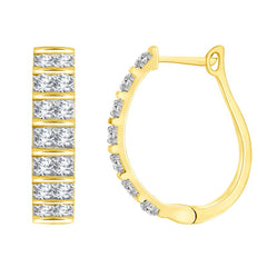 LADIES HOOP EARRINGS 1.50CT ROUND DIAMOND 10K YELLOW GOLD