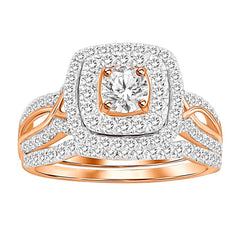 LADIES BRIDAL SET 1.00CT ROUND DIAMOND 14K ROSE GOLD