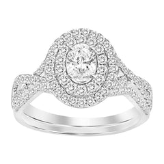 LADIES BRIDAL SET 1.00CT ROUND/OVAL DIAMOND 14K WHITE GOLD (CENTER STONE 0.20CT OVAL DIAMOND)