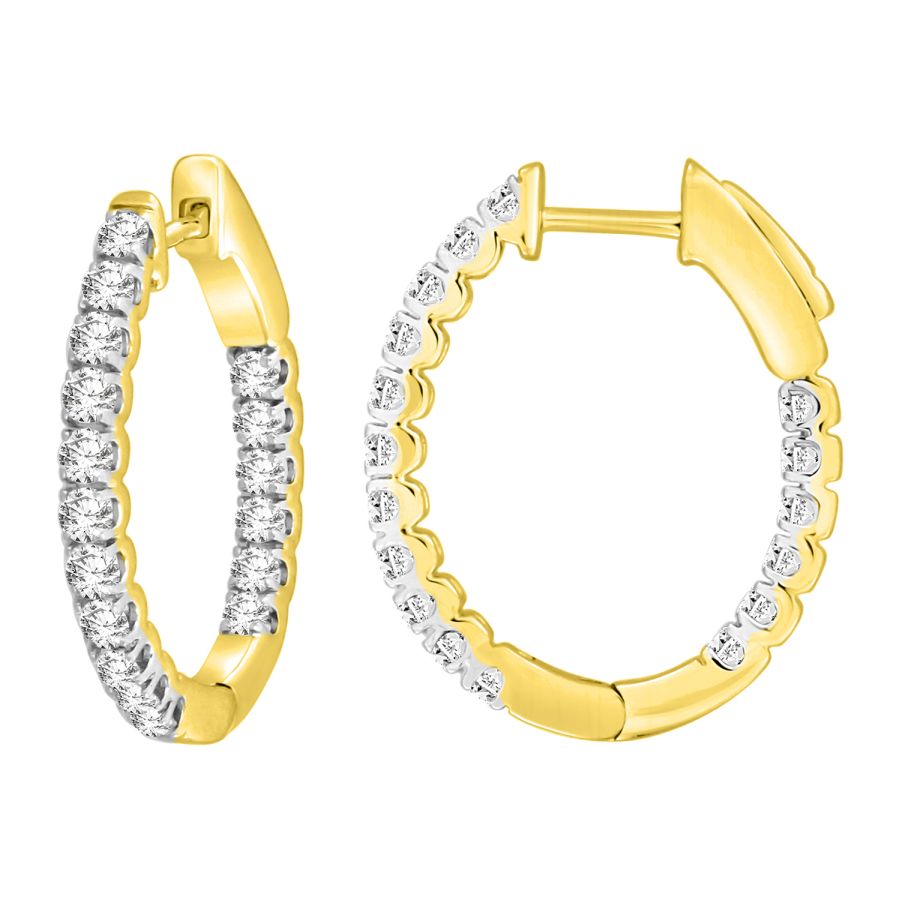 HOOPS EARRINGS 1.00CT ROUND DIAMOND 10K YELLOW GOLD