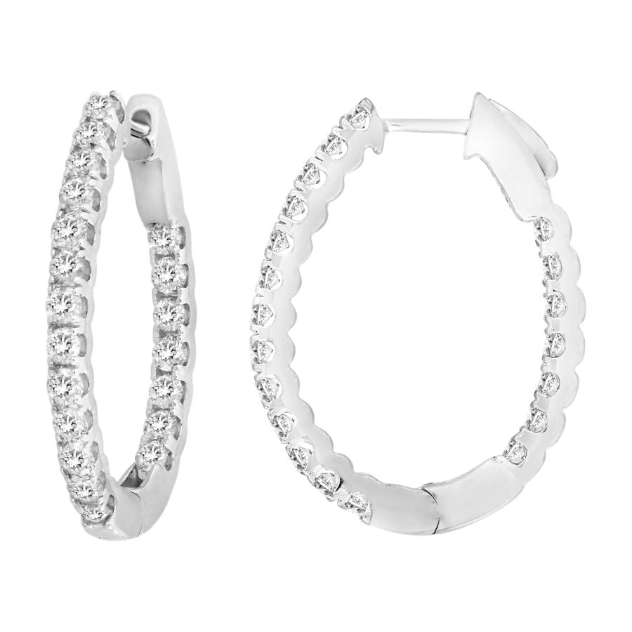 LADIES HOOP EARRINGS 2.00CT ROUND DIAMOND 10K WHITE GOLD