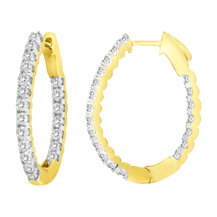 LADIES HOOP EARRINGS 2.00CT ROUND DIAMOND 10K YELLOW GOLD