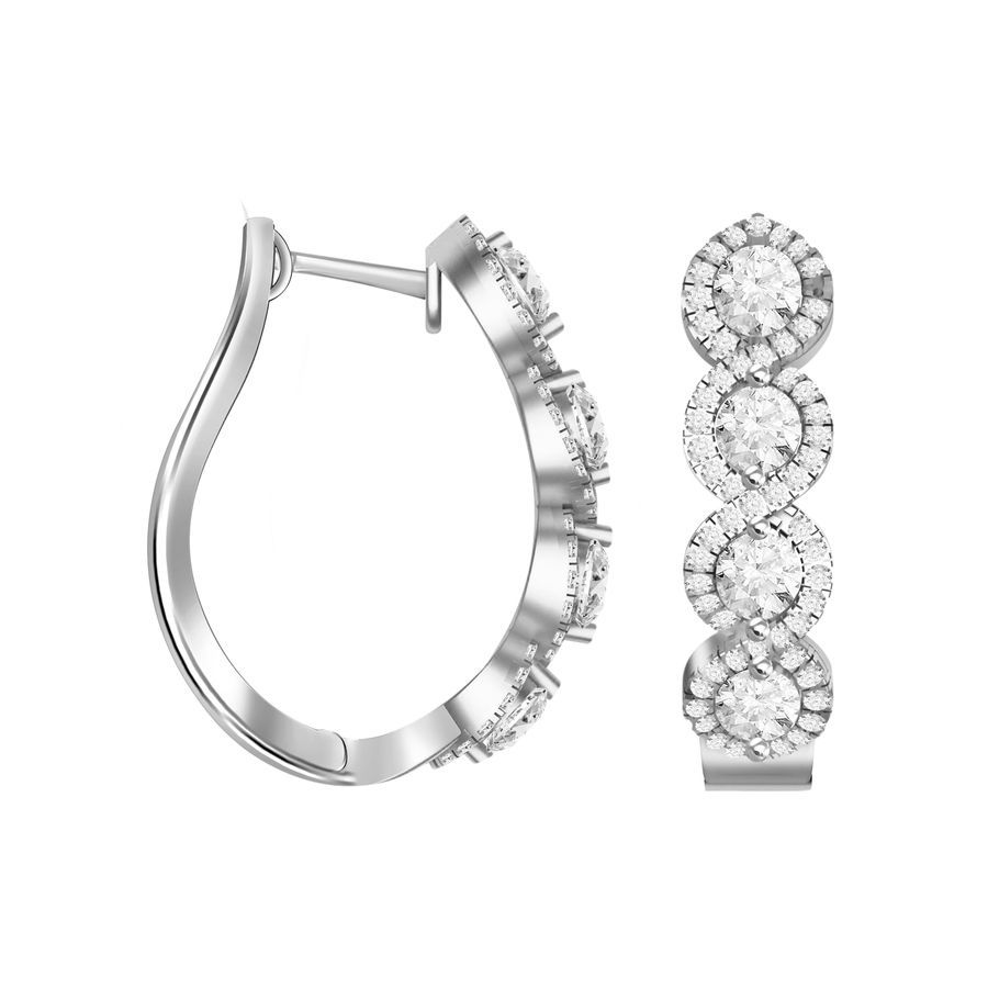 LADIES HOOP EARRINGS 1.00CT ROUND DIAMOND 14K WHITE GOLD