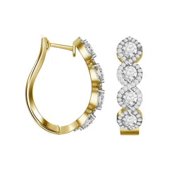 LADIES HOOP EARRINGS 1.00CT ROUND DIAMOND 14K YELLOW GOLD