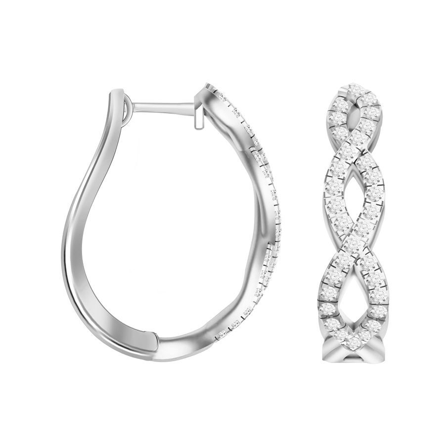 LADIES HOOP EARRINGS 1.00CT ROUND DIAMOND 10K WHITE GOLD