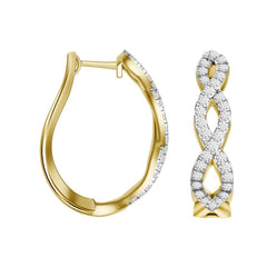 LADIES HOOP EARRINGS 1.00CT ROUND DIAMOND 10K YELLOW GOLD