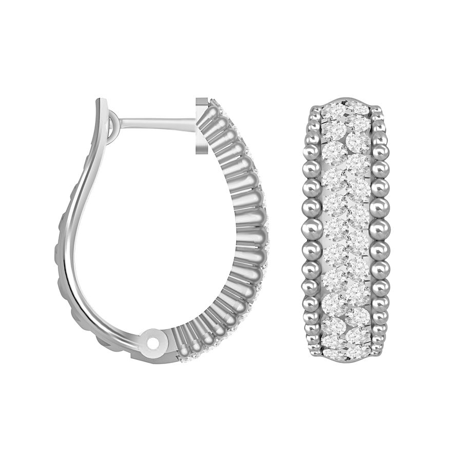 LADIES HOOP EARRINGS 0.50CT ROUND DIAMOND 10K WHITE GOLD