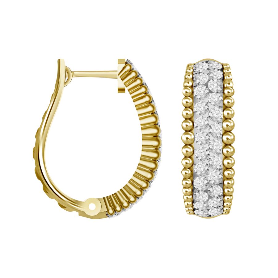 LADIES HOOP EARRINGS 0.50CT ROUND DIAMOND 10K YELLOW GOLD