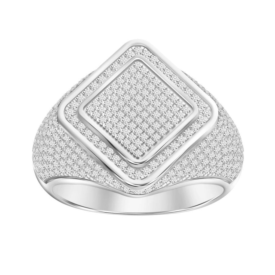 MEN'S RING 1.00CT ROUND DIAMOND 10K WHITE GOLD