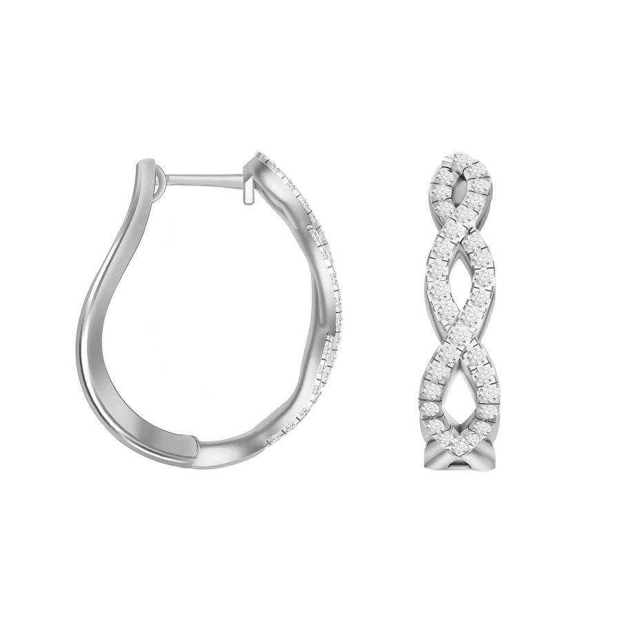 LADIES HOOP EARRINGS 0.25CT ROUND DIAMOND 10K WHITE GOLD