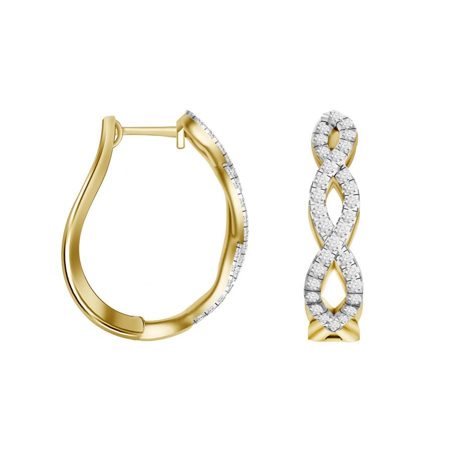 LADIES HOOP EARRINGS 0.25CT ROUND DIAMOND 10K YELLOW GOLD