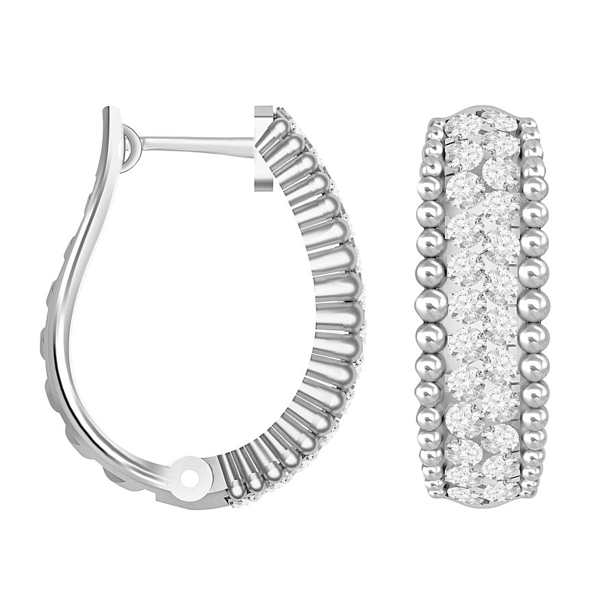 LADIES HOOP EARRINGS 1.50CT ROUND DIAMOND 10K WHITE GOLD