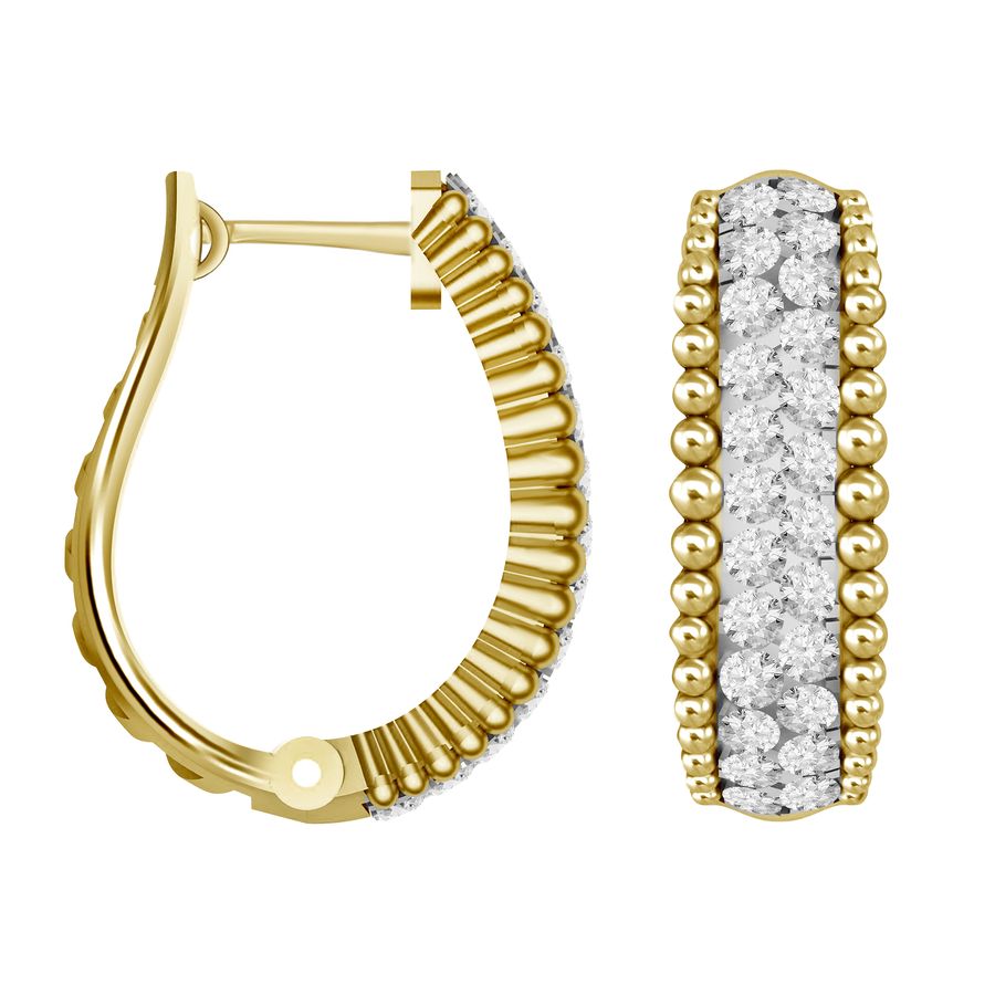 HOOPS EARRINGS 1.50CT ROUND DIAMOND 10K YELLOW GOLD