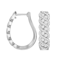 LADIES HOOP EARRINGS 0.50CT ROUND DIAMOND 14K WHITE GOLD