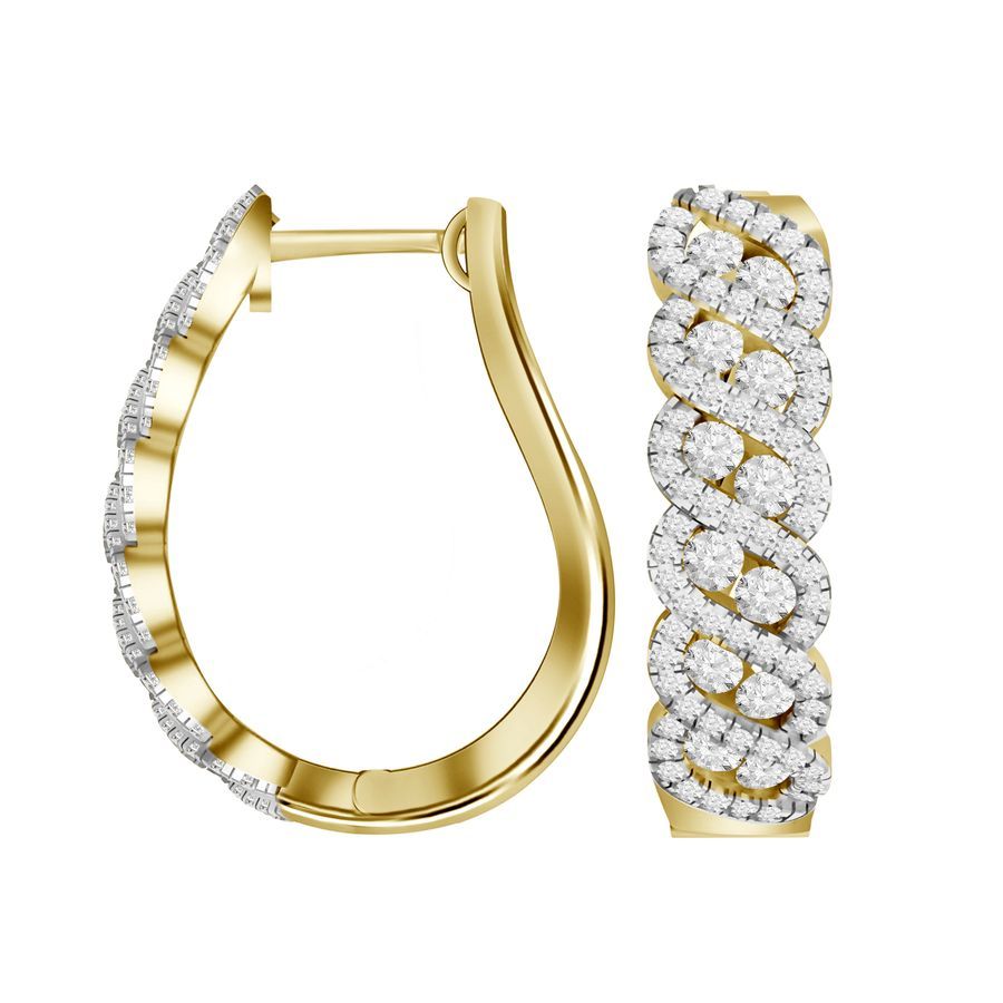 LADIES HOOP EARRINGS 0.50CT ROUND DIAMOND 14K YELLOW GOLD