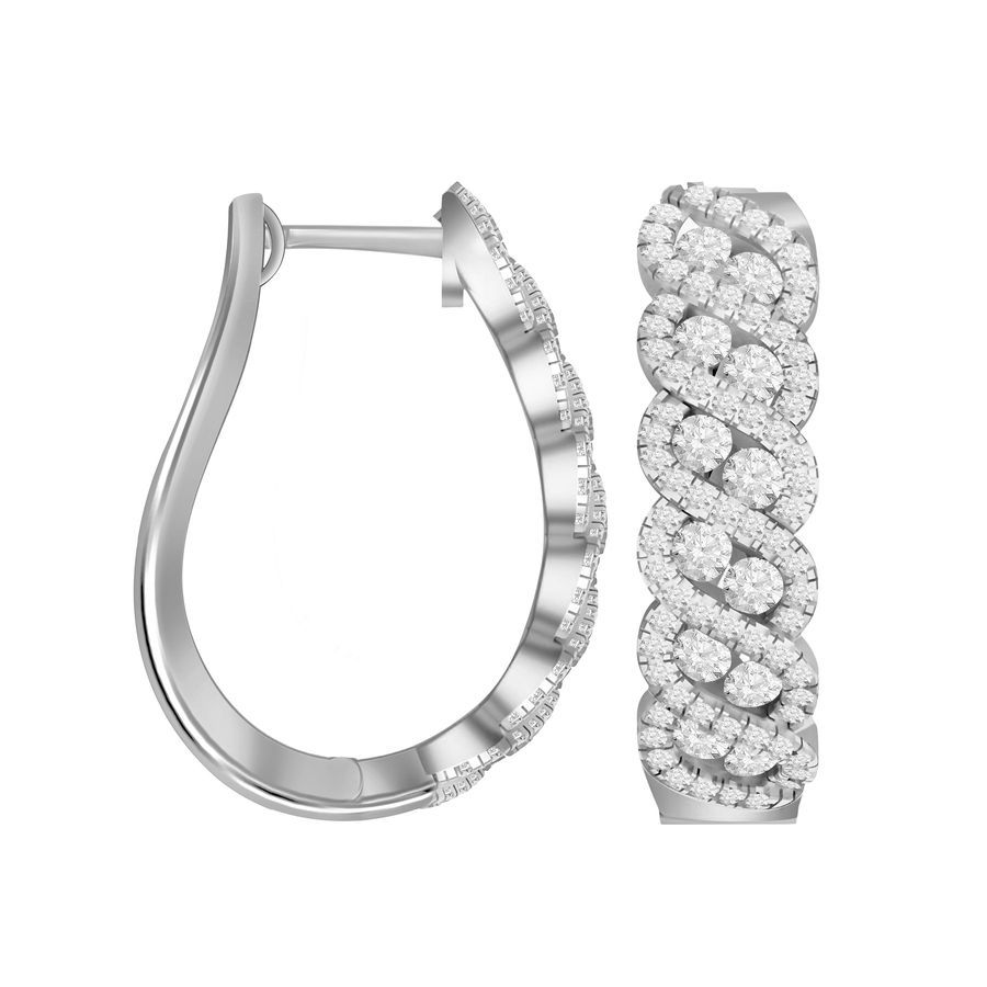 LADIES HOOP EARRINGS 1.50CT ROUND DIAMOND 14K WHITE GOLD