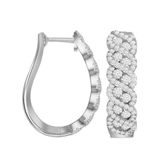 LADIES HOOP EARRINGS 1.50CT ROUND DIAMOND 14K WHITE GOLD