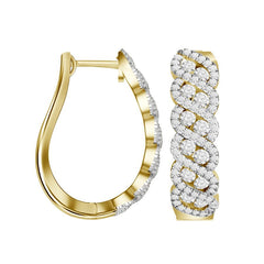 LADIES HOOP EARRINGS 1.50CT ROUND DIAMOND 14K YELLOW GOLD