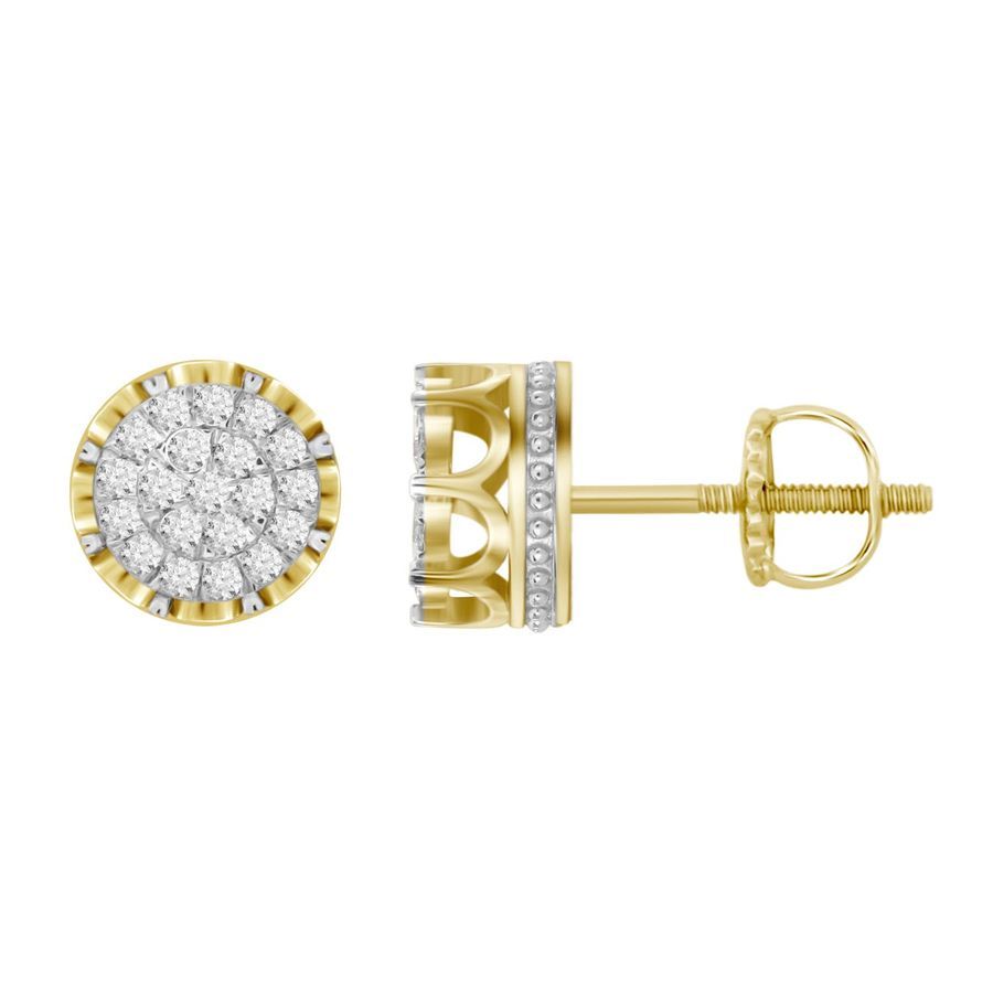 LADIES STUD EARRINGS 1.00CT ROUND DIAMOND 10K YELLOW GOLD