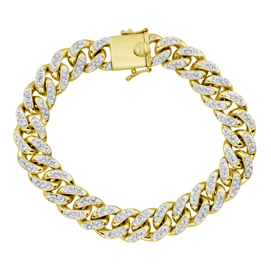 MEN'S BRACELET 3.80CT ROUND DIAMOND 10K YELLOW GOLD