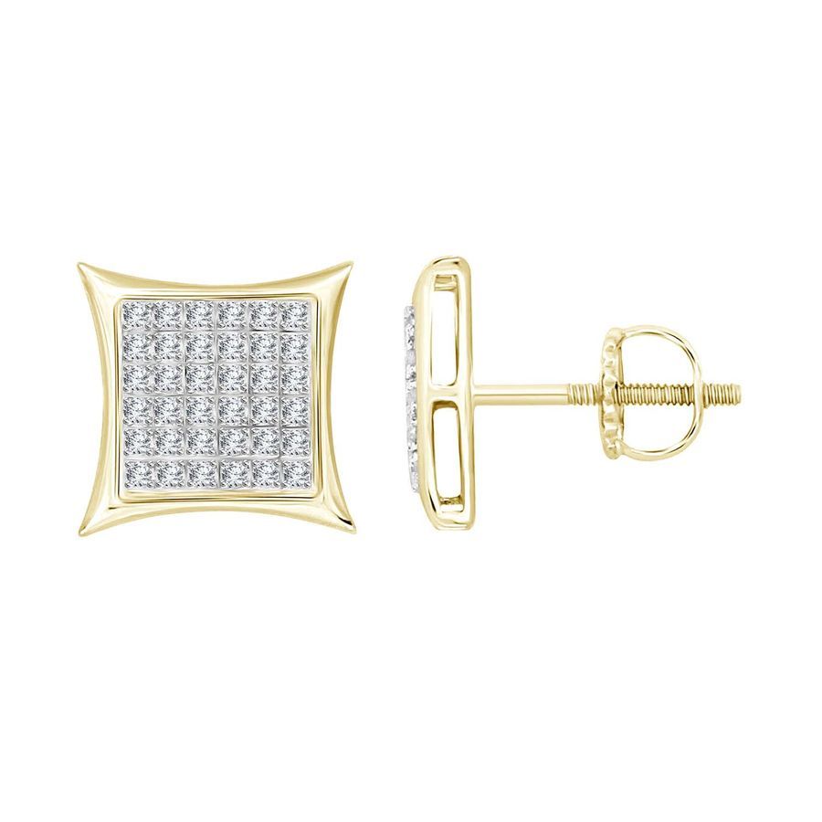 MEN'S KITE SHAPE YUVA EARRINGS 0.25CT ROUND DIAMOND 10K YELLOW GOLD