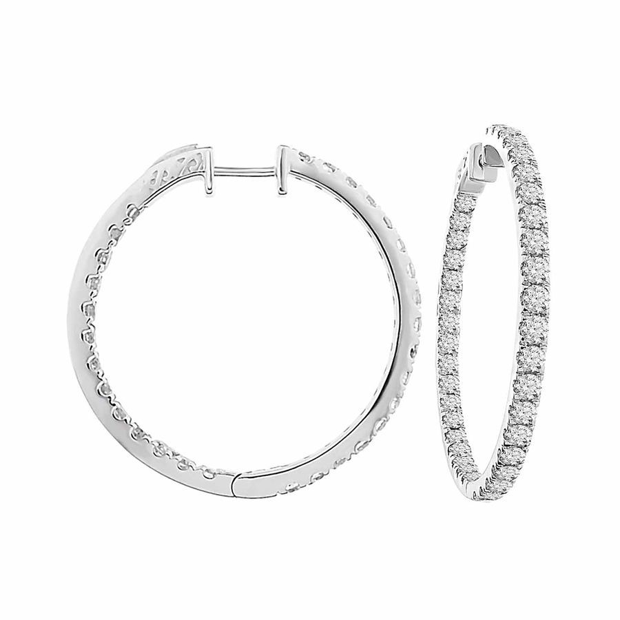 LADIES HOOP EARRINGS 5.00CT ROUND DIAMOND 10K WHITE GOLD