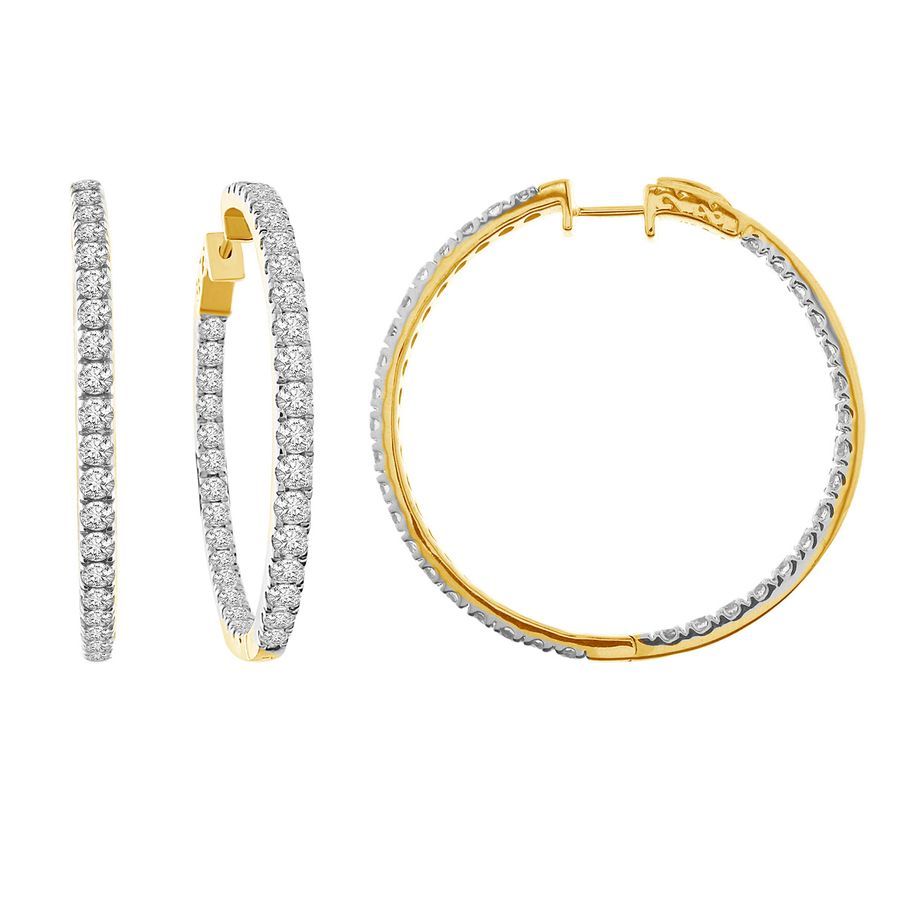 LADIES HOOP EARRINGS 5.00CT ROUND DIAMOND 10K YELLOW GOLD