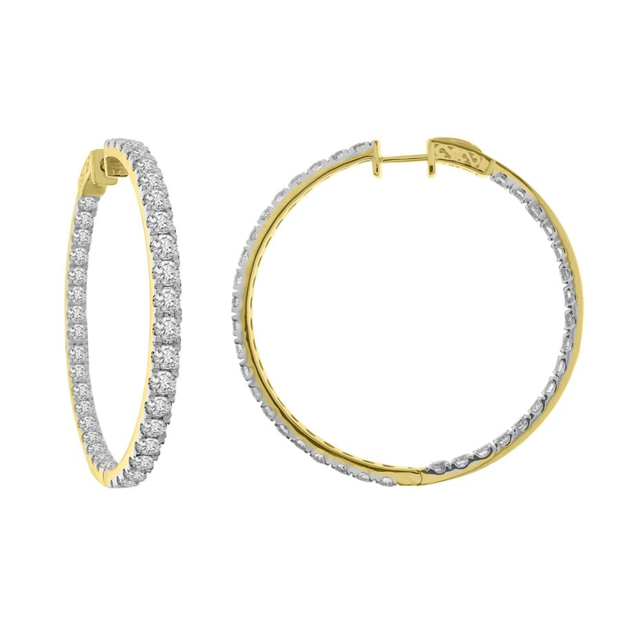 LADIES HOOP EARRINGS 7.00CT ROUND DIAMOND 10K YELLOW GOLD