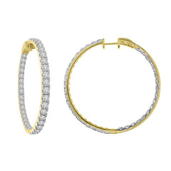 LADIES HOOP EARRINGS 7.00CT ROUND DIAMOND 10K YELLOW GOLD