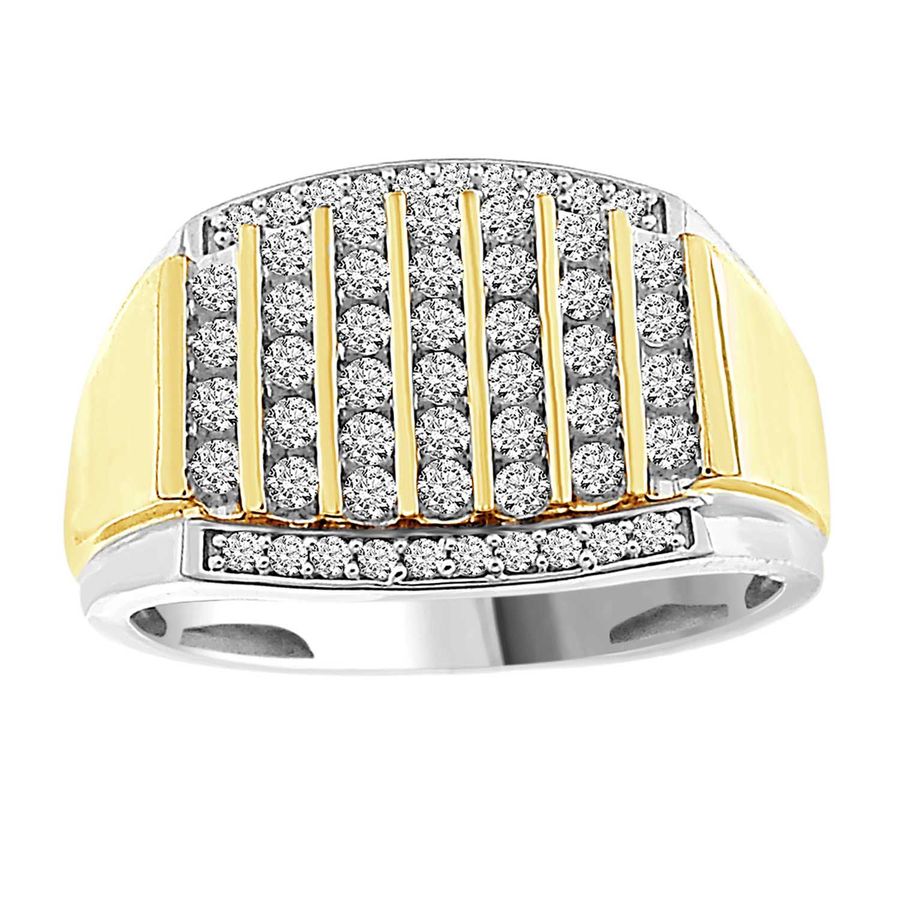 MEN'S RING 0.50CT ROUND DIAMOND 10k WHITE/YELLOW GOLD