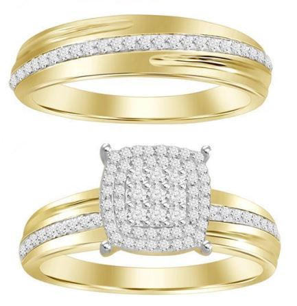 LADIES TRIOS SET 0.50CT ROUND DIAMOND 10K YELLOW GOLD