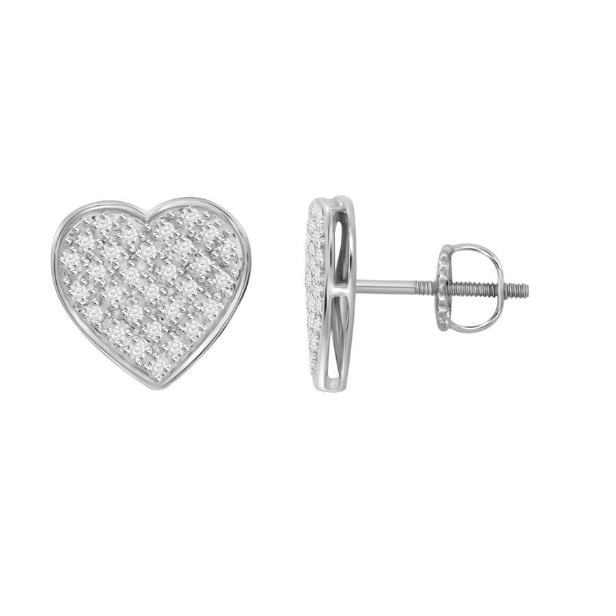 LADIES HEART SHAPE EARRINGS 0.25CT ROUND DIAMOND 10K WHITE GOLD