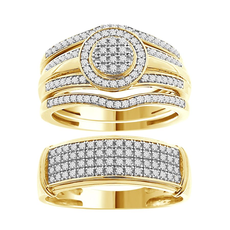 LADIES TRIOS SET 0.50CT ROUND DIAMOND 10K YELLOW GOLD