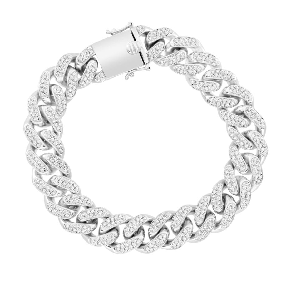 MEN'S BRACELET 5.85CT ROUND DIAMOND 10K WHITE GOLD