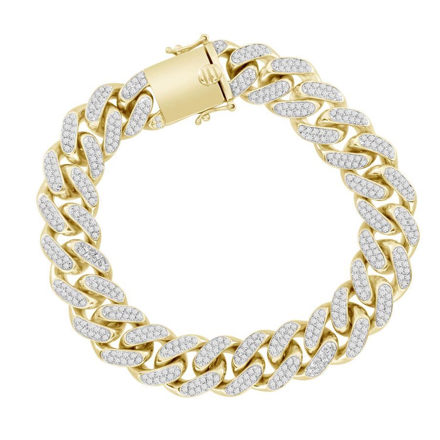 MEN'S BRACELET 5.85CT ROUND DIAMOND 10K YELLOW GOLD