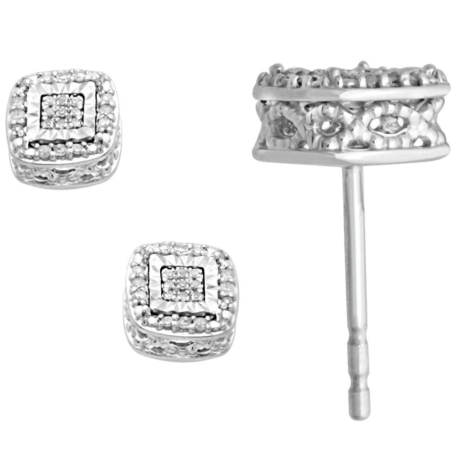 LADIES EARRINGS 0.10CT ROUND DIAMOND 10K WHITE GOLD