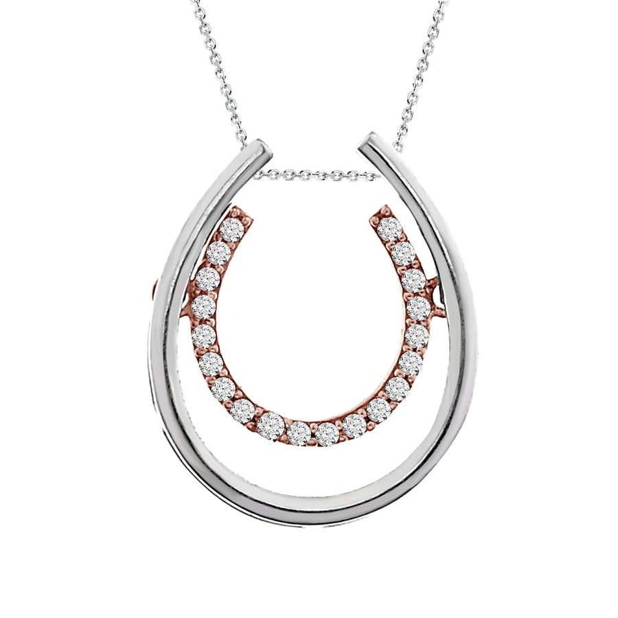 LADIES PENDANT 0.10CT ROUND DIAMOND 10K WHITE/ROSE GOLD