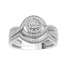 LADIES BRIDAL SET 0.50CT ROUND DIAMOND 14K WHITE GOLD