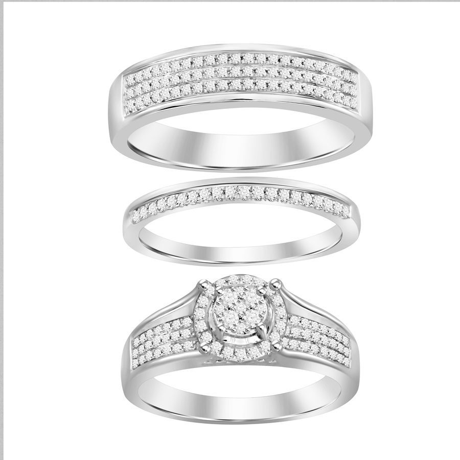 LADIES TRIOS SET 0.50CT ROUND DIAMOND 10K WHITE GOLD