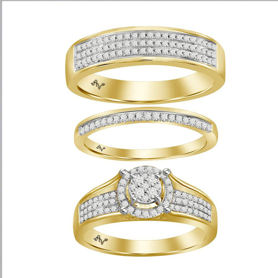 LADIES TRIO SET 0.50CT ROUND DIAMOND 10K YELLOW GOLD