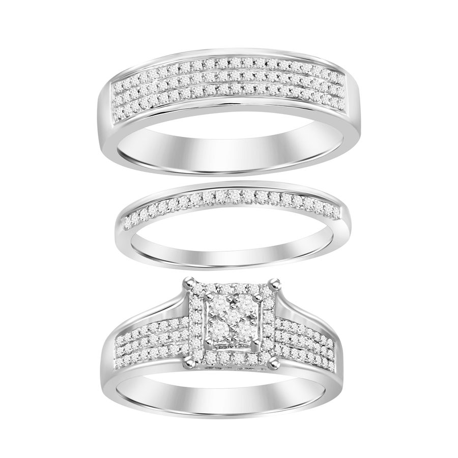 LADIES TRIOS SET 0.50CT ROUND DIAMOND 10K WHITE GOLD