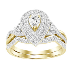 LADIES BRIDAL SET 0.75CT ROUND/PEAR DIAMOND 14K YELLOW GOLD