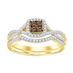 LADIES BRIDAL SET 0.35CT ROUND DARK BROWN DIAMOND 10K YELLOW GOLD