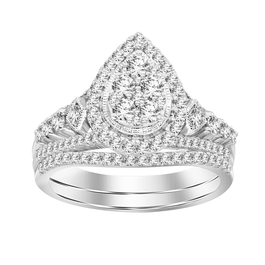 BRIDAL SET 1.00CT ROUND DIAMOND 14K WHITE GOLD