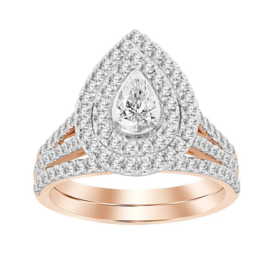 LADIES BRIDAL SET 1.00CT ROUND/PEAR DIAMOND 14K ROSE GOLD (CENTER STONE 0.20CT PEAR DIAMOND)