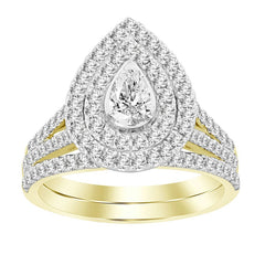 LADIES BRIDAL SET 1.00CT ROUND/PEAR DIAMOND 14K YELLOW GOLD